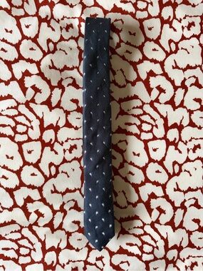 Zara Black Label Silk Twill Skinny Navy Silver Tie Made in Italy